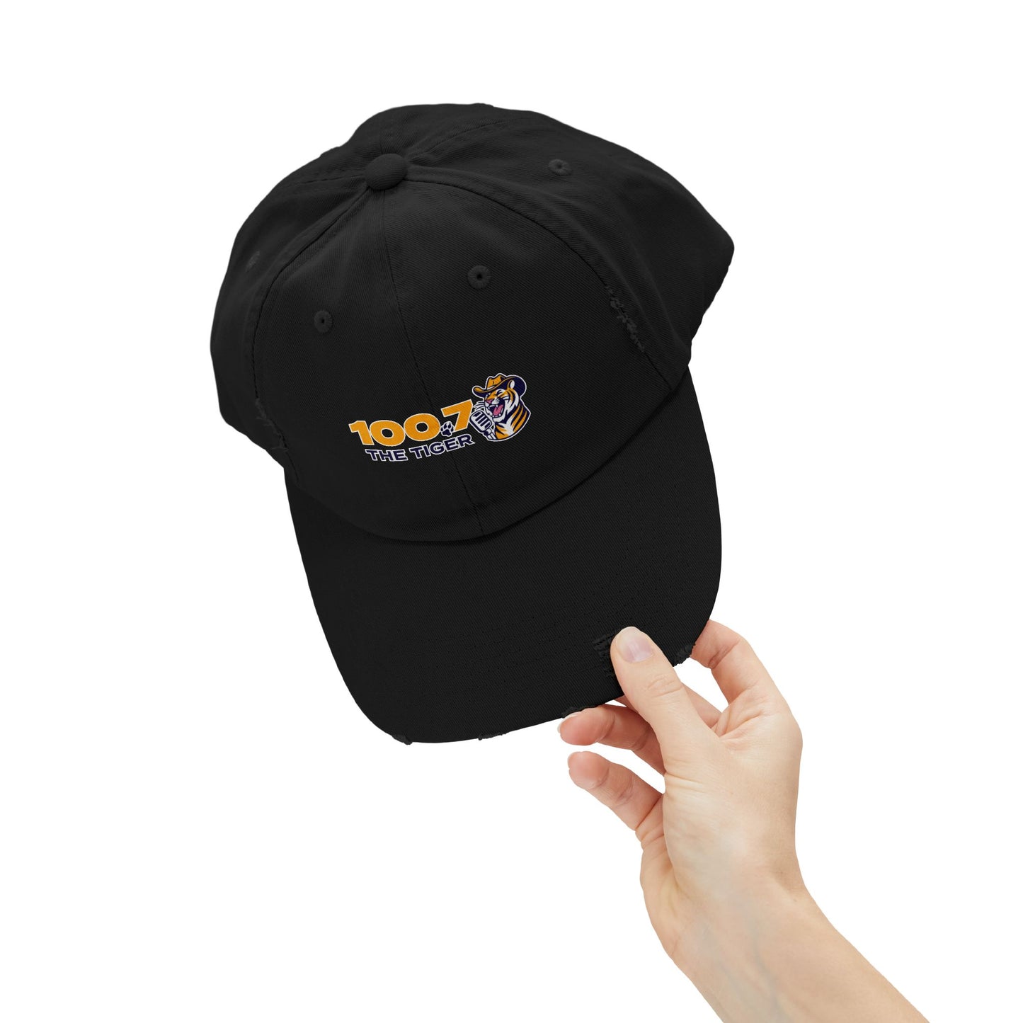 100.7 The Tiger Unisex Distressed Cap