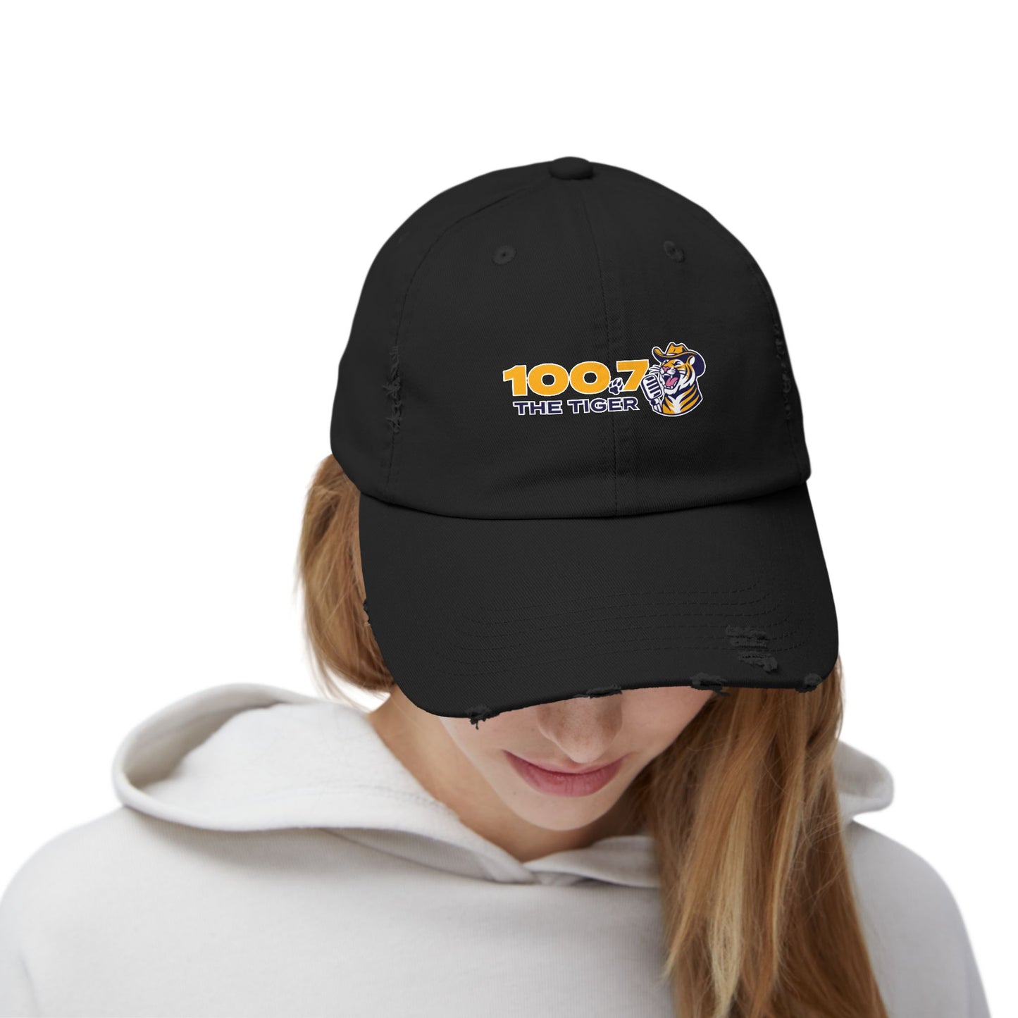 100.7 The Tiger Unisex Distressed Cap