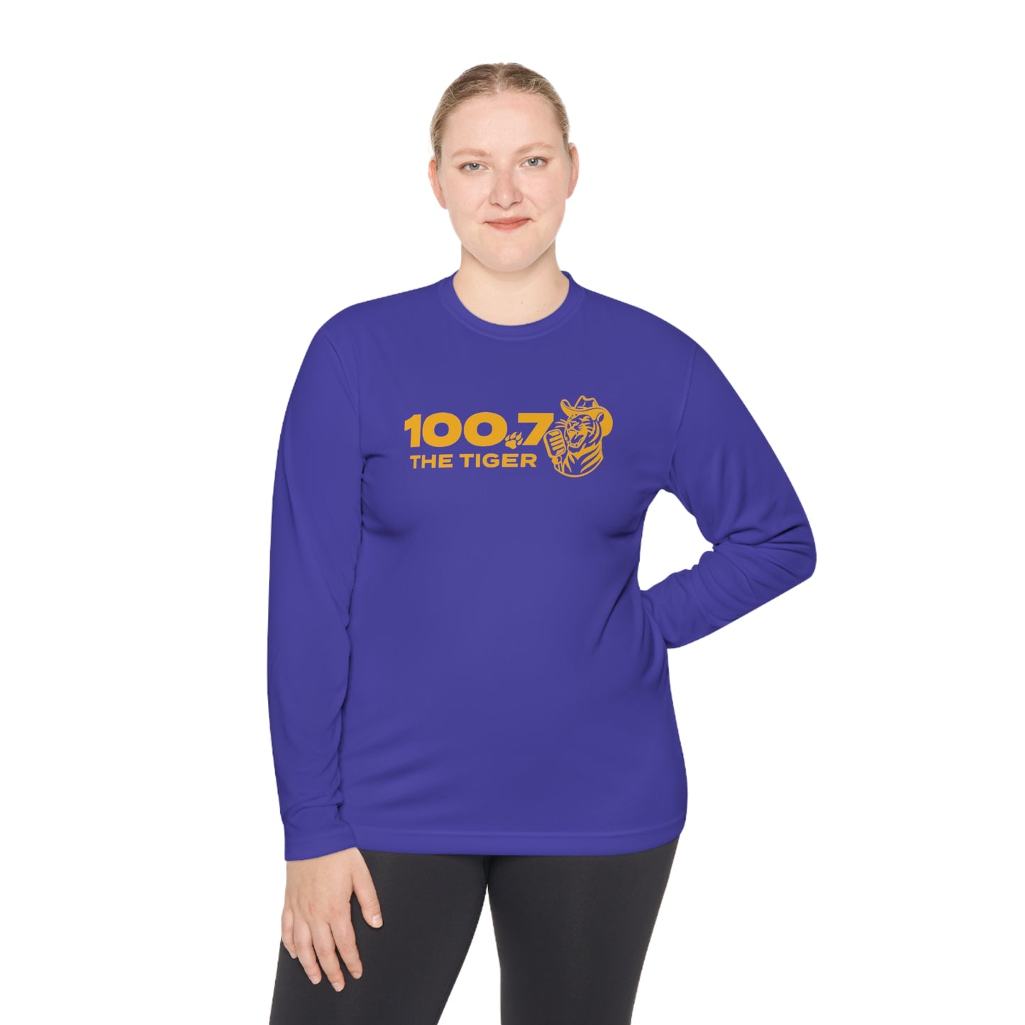 100.7 The Tiger Purple & Gold Unisex Lightweight Long Sleeve Tee