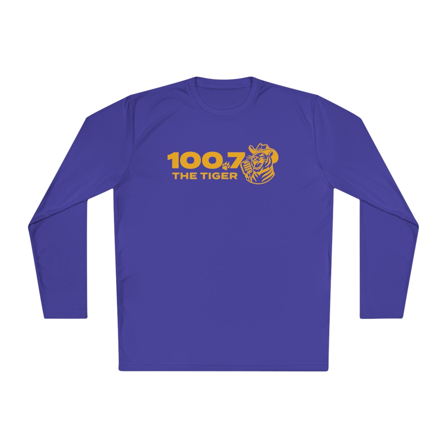 100.7 The Tiger Purple & Gold Unisex Lightweight Long Sleeve Tee