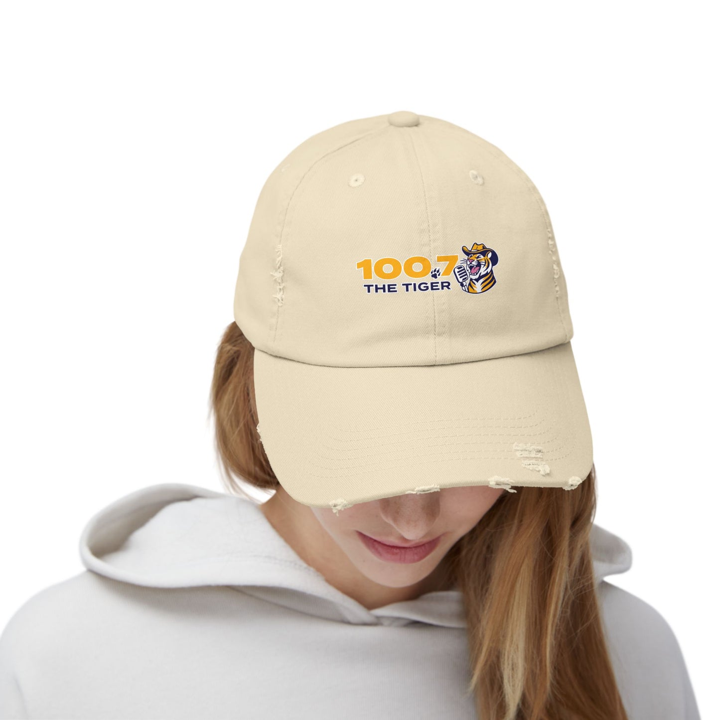 100.7 The Tiger Unisex Distressed Cap